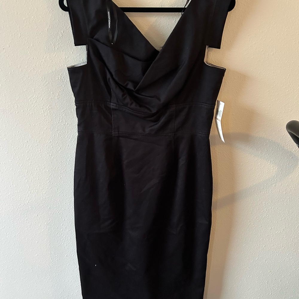 Maggy London Black Asymmetrical Sheath Cocktail Dress
